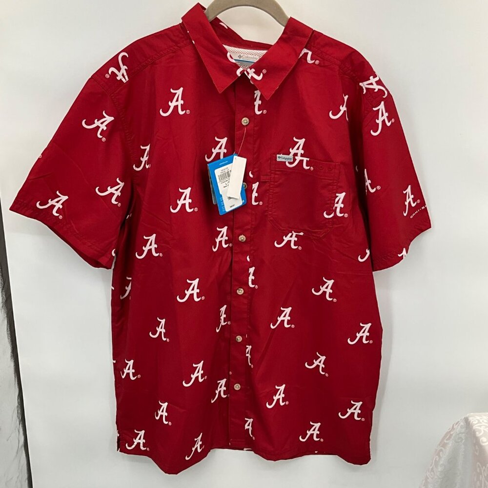 Columbia Alabama Crimson Tide Men's Large Red Short Sleeve Button-Up Shirt‎